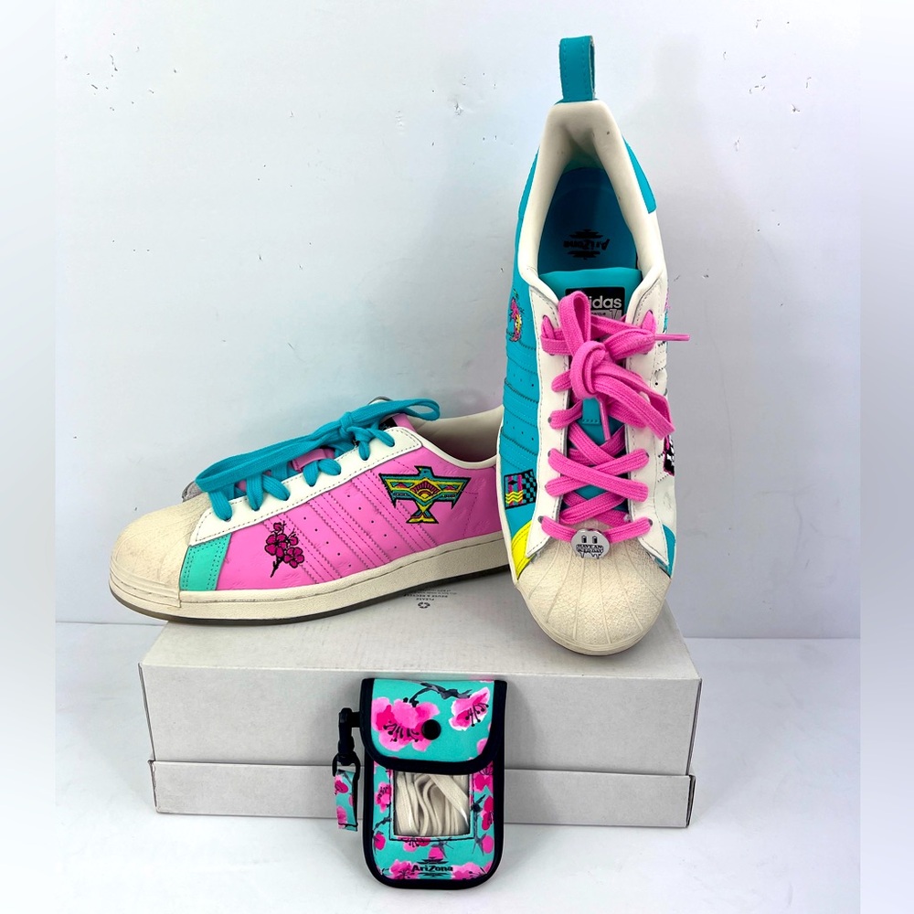 ADIDAS ORIGINAL SUPERSTAR ARIZONA ICED TEA, PINK WHITE TEAL, MEN’S 9.5